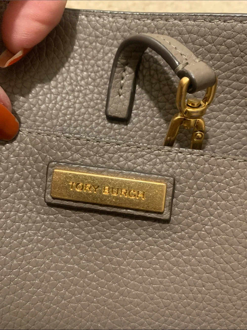Tory Burch Pebbled Leather Tote in Taupe
